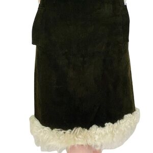 Vintage 60s 70s Chocolate Brown Suede Pencil Skirt – Mongolian Lamb Fur Trim